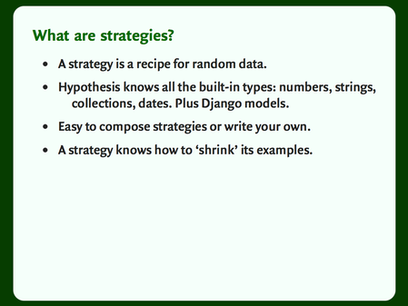 A slide with a bulleted list: “What are strategies?”