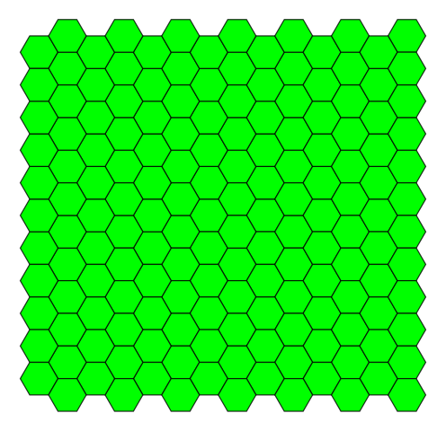 A pattern of green regular hexagons with black edges