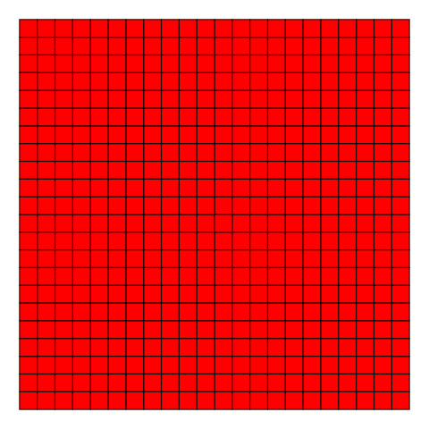 A grid of red squares with black edges