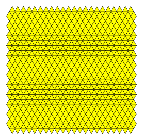 A pattern of yellow equilateral triangles with black edges