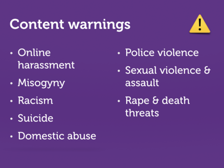 Slide with a list of content warnings.
