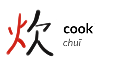 The character 炊 or chuī, meaning 'cook'.