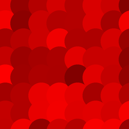An image made entirely of overlapping red circles, arranged in a grid. Each circle is overlapped by the circles below and to the right of it.