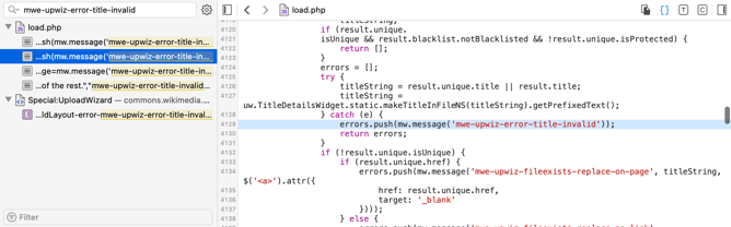 Screenshot of the web inspector highlighting an error message being added to a list of errors.
