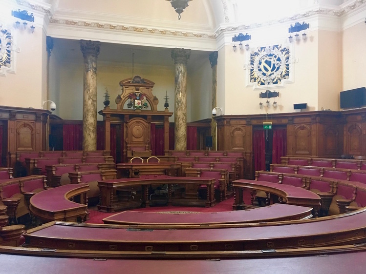 The council chamber at Cardiff City Hall