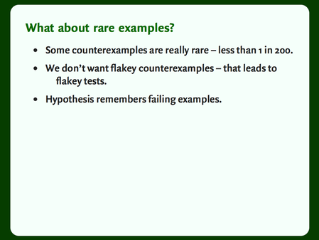 A slide with a bulleted list: “What about rare examples?”