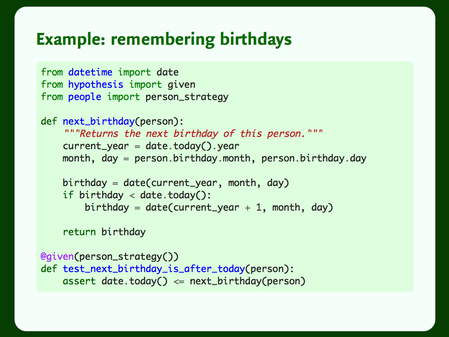 Some example code for a function and test to get somebody’s next birthday.