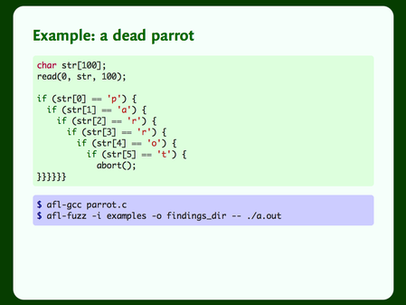 Code for a C program that aborts if you type the string “parrot”.
