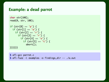 Code for a C program that aborts if you type the string “parrot”.