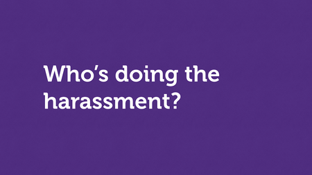 Text slide. “Who’s doing the harassment?”