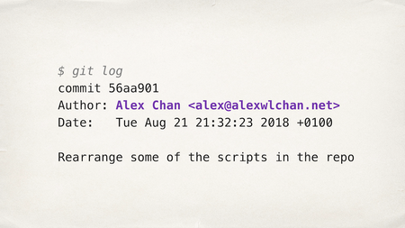 Information about a Git commit, with the author line highlighted.