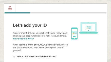 A screenshot from an Airbnb setup. “Let’s add your ID.”