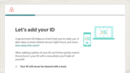 A screenshot from an Airbnb setup. “Let’s add your ID.”