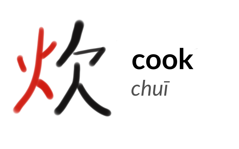 The character 炊 or chuī, meaning 'cook'.