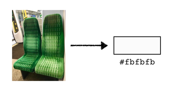 An image of a green chair pointing to a rectangle with colour light white #fbfbfb.