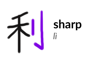 The character 利 or lì, meaning 'sharp'. The knife radical is highlighted in purple on the right-hand side of the character.