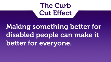 Text slide, white text on purple. “Making something better for disabled people can make it better for everyone.”