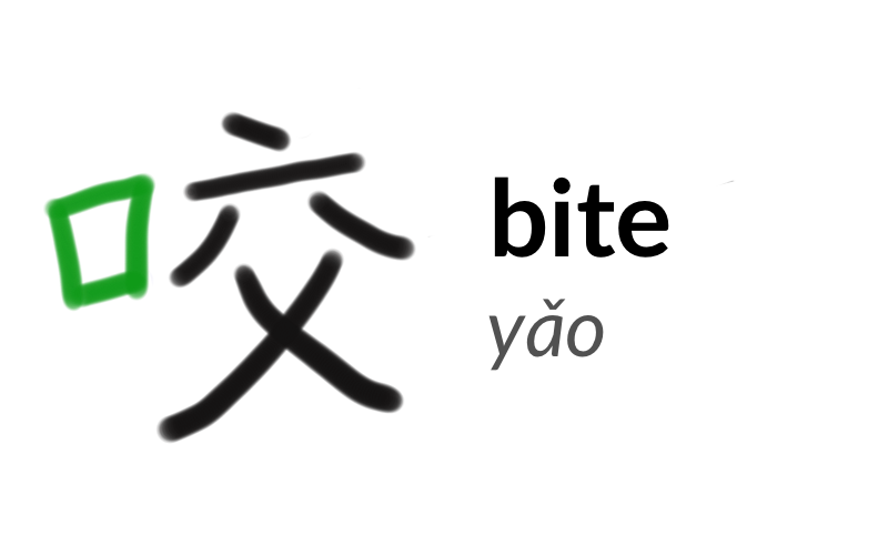 The character 咬 or yǎo, meaning 'bite'.
