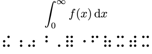 A short mathematical expression with the associated Nemeth Braille.