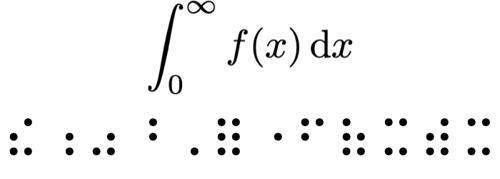 A short mathematical expression with the associated Nemeth Braille.