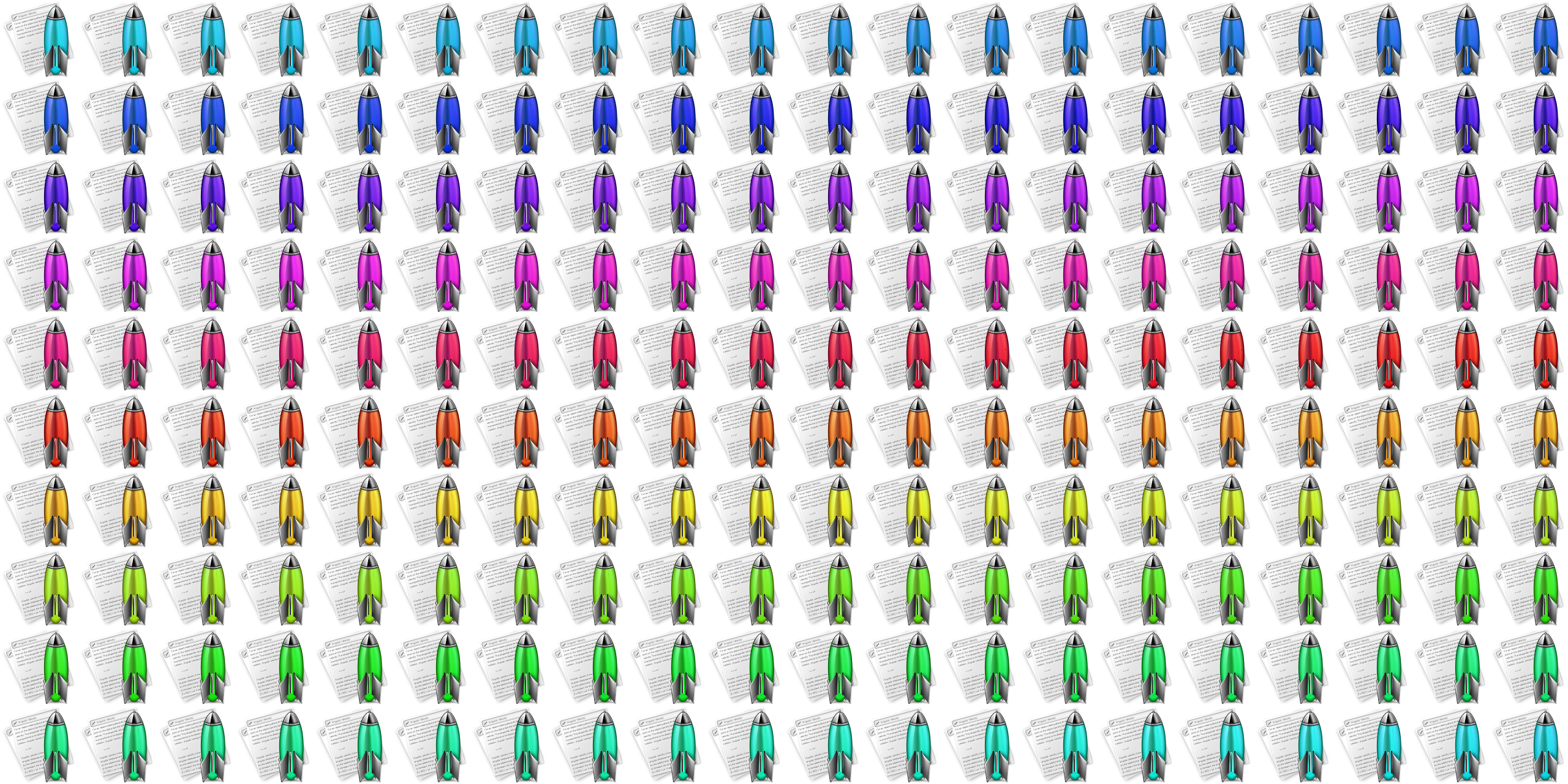 A grid of multi-coloured Notational Velocity icons