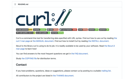 Screenshot of the README for curl.