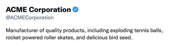 A social media profile for ACME Corporation with a blue check mark.