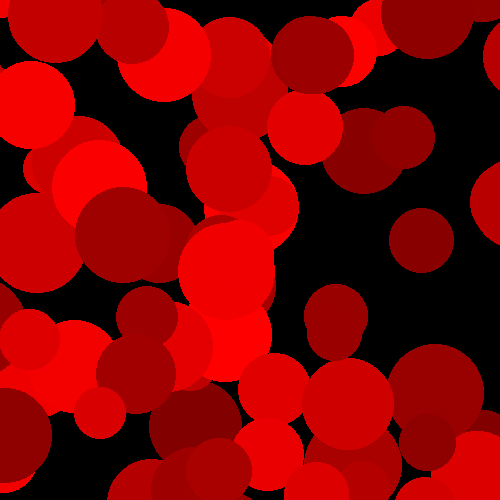 A collection of red circles of various sizes, placed randomly on a black background.