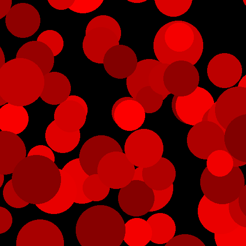 A collection of red circles of various sizes, placed randomly on a black background.