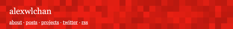 The site header, which is made of small tiling squares in slightly varying shades of red.