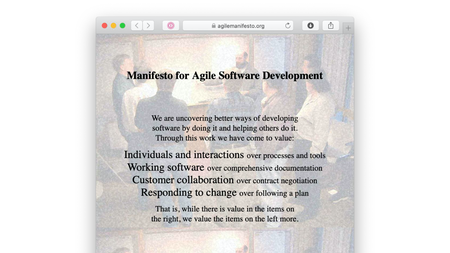 Screenshot of a web browser showing the Agile Manifesto.