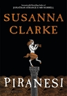 The cover of “Piranesi”. A person with goat’s legs and a man’s torso stand atop a pillar, playing a musical instrument. It sits above a sea of swirling brown curves. The title and author’s name are shown in a serif font.