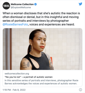 A screenshot of the same tweet, but now the card is focused on the woman's face and shoulders.