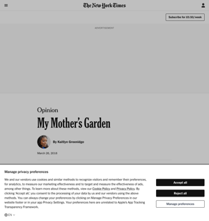 Screenshot of an article on the New York Times website. You can only see a headline – most of the page is taken up by an ad and a cookie banner.