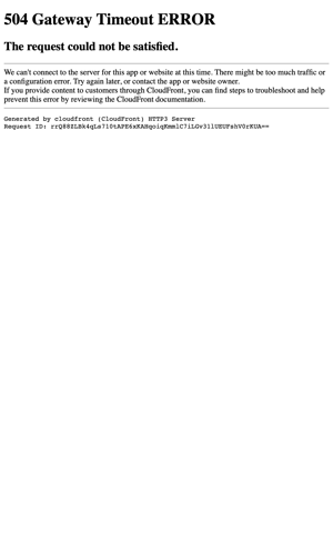 Screenshot of a web page showing a 504 Gateway Timeout error.