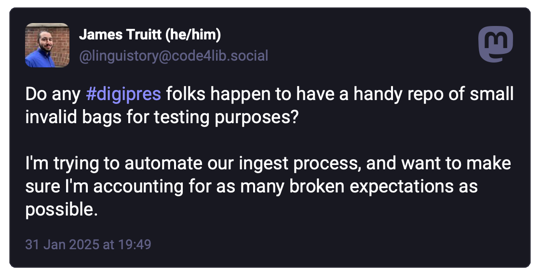 Screenshot of a custom Mastodon toot in dark mode.