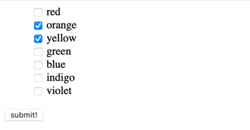 A form with a list of seven checkboxes, one per colour, and a submit button.