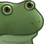 A green cartoon frog staring blankly into space