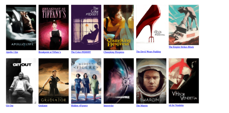 A grid of movie posters on a white background, two rows of six posters. All the posters are pushed to the left of the screen, with a big white gap on the right-hand side.