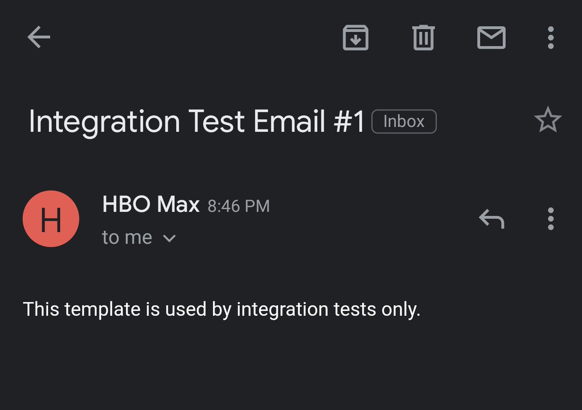 Screenshot of an email titled 'Integration Test Email
