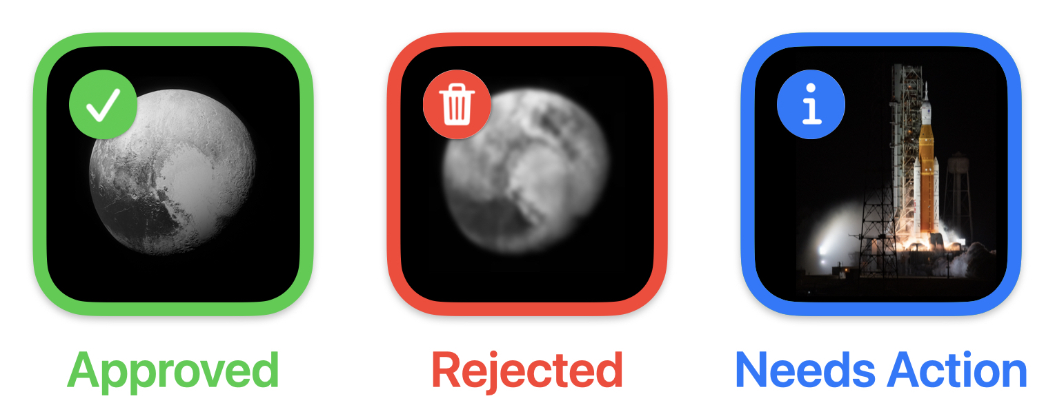 Three review states: Approved, Rejected, Needs Action