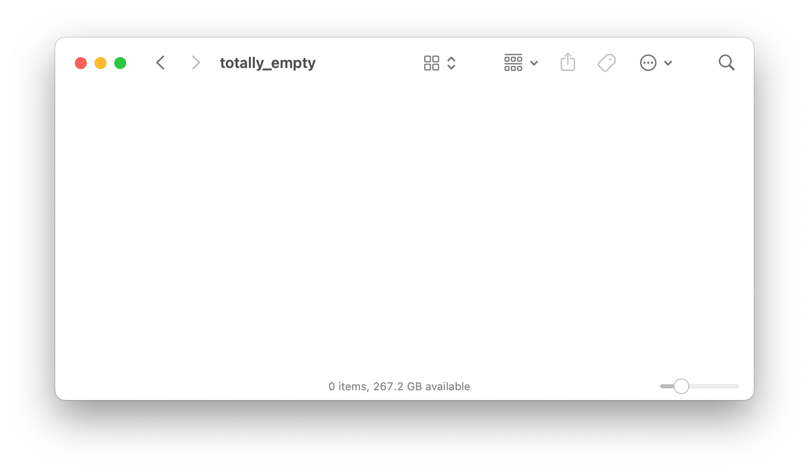 A Finder window for a folder 'totally_empty' which apparently contains no files.