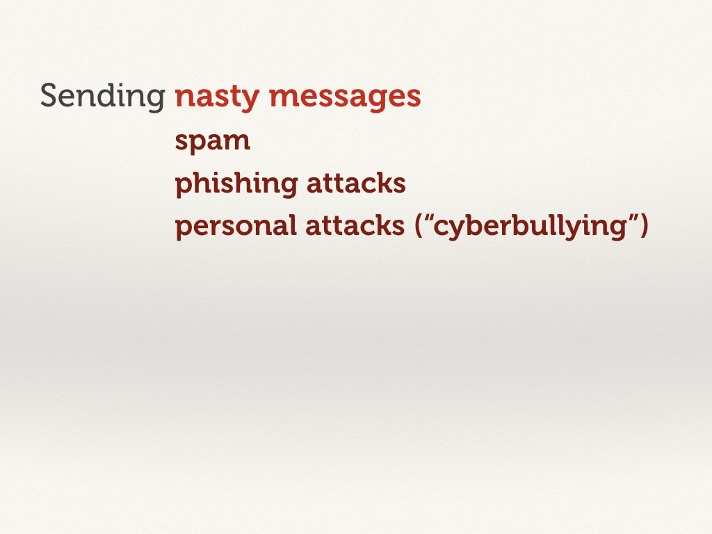 Sending nasty messages: personal attacks.