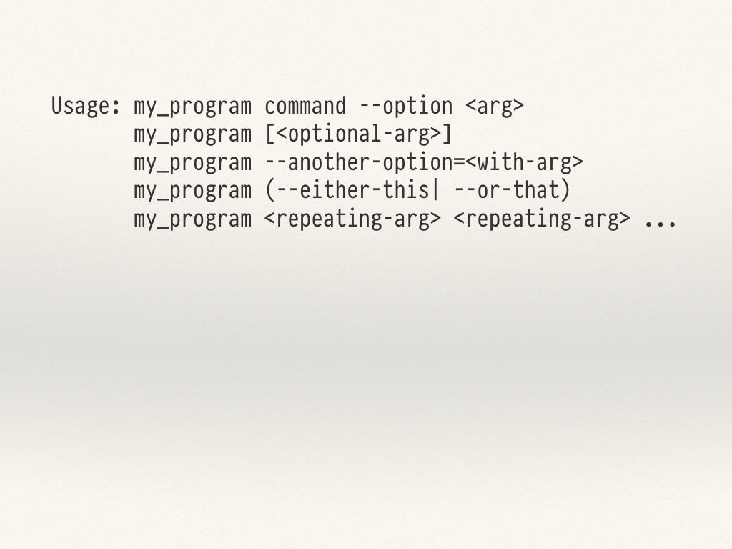Common conventions and patterns used in command-line programs.
