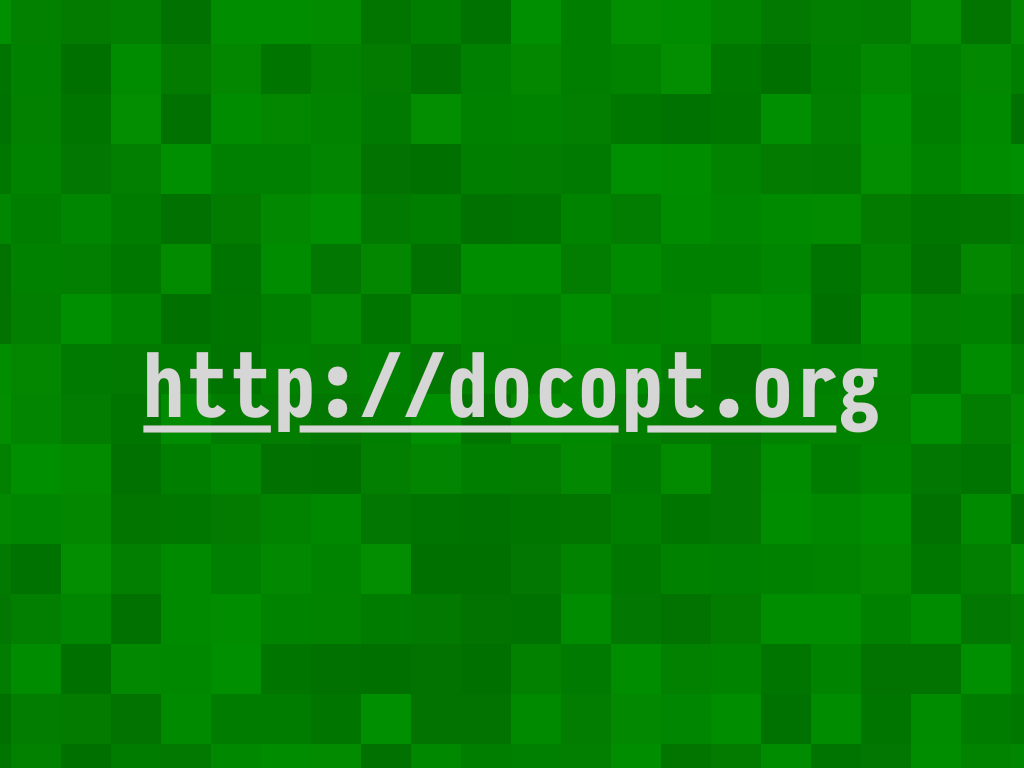 Silver text on green: a link to the docopt website.