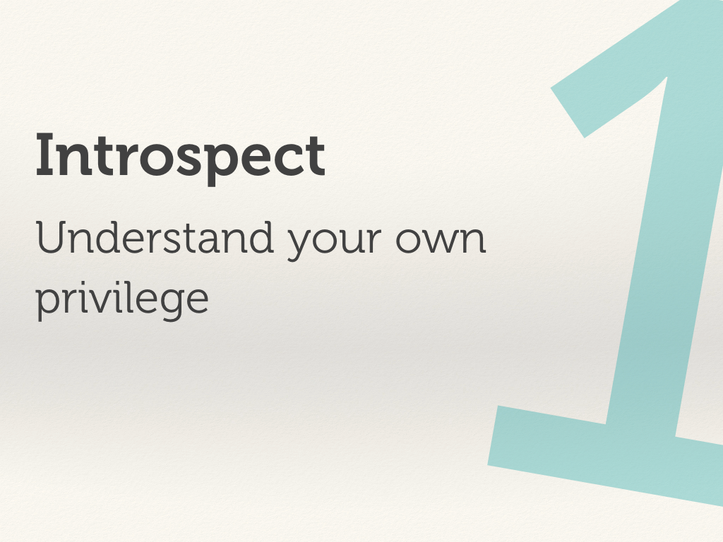 Introspect: understand your own privilege.