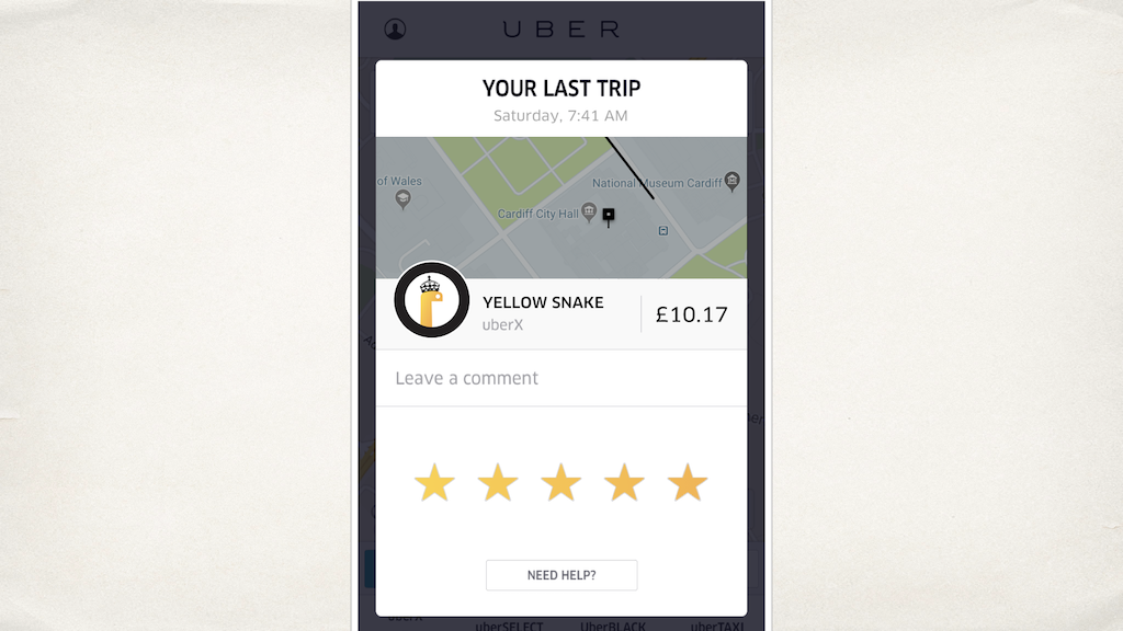 A screenshot of a ratings screen in the Uber app.