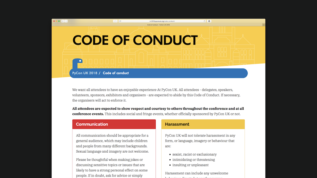 A screenshot from the PyCon UK Code of Conduct.